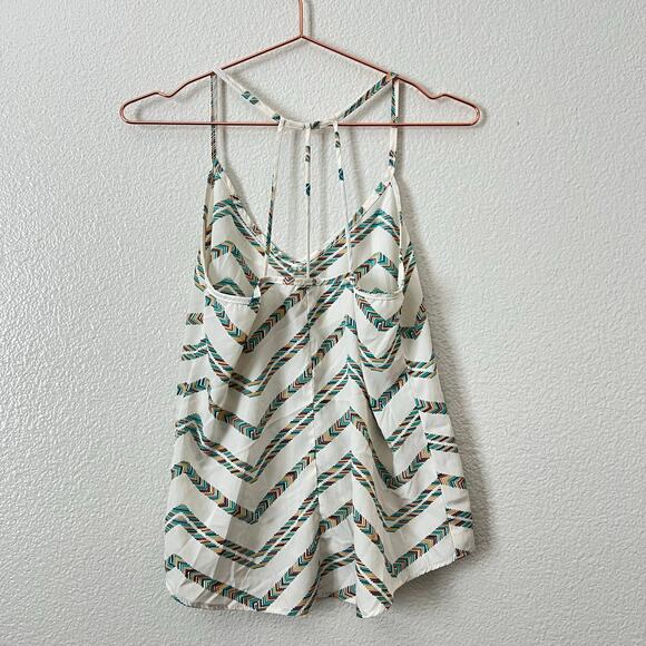 Full Tilt Chevron Stripe Print Strappy Back V Neck Tank Top ivory green brown - Picture 3 of 5